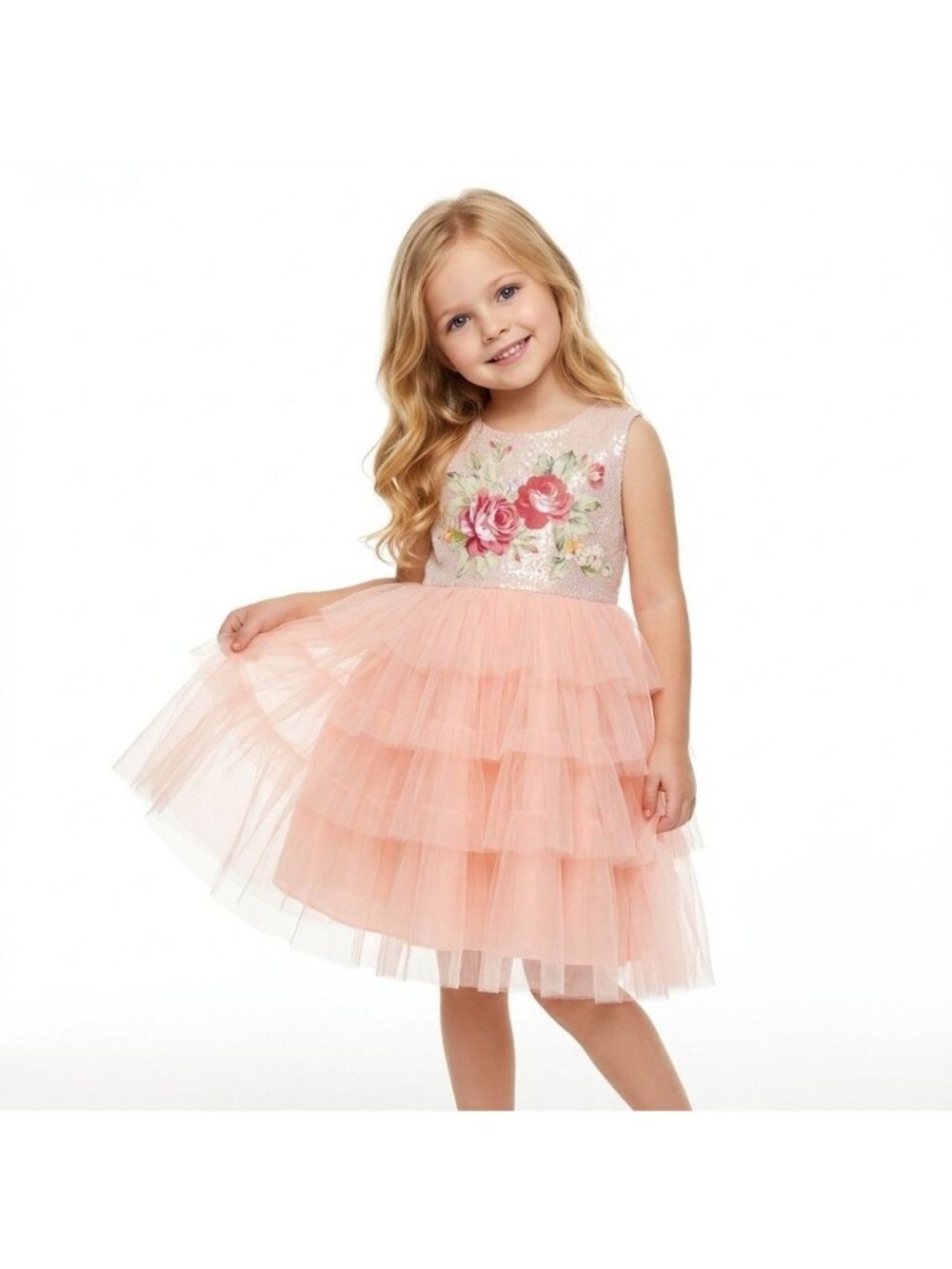 Girls Blush Pink Floral Party Dress